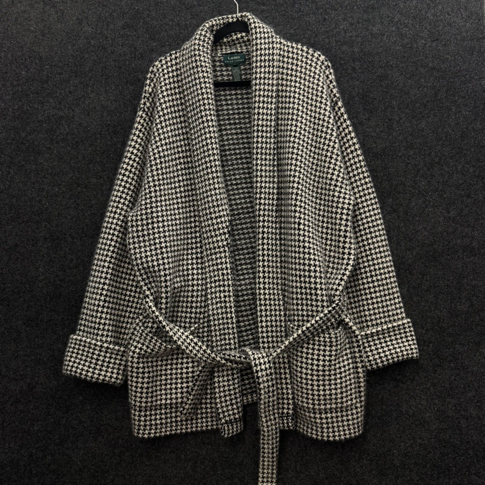 Lauren Ralph Lauren Vintage Houndstooth Merino Angora Cashmere Wrap Cardigan 2X